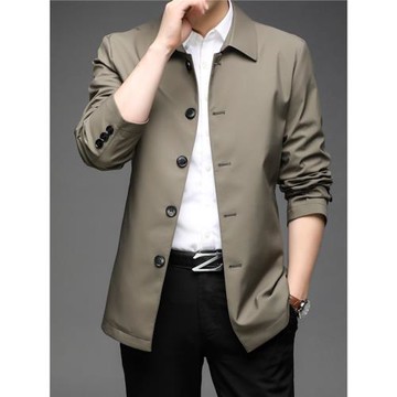 春秋季商務休閑中長款男風衣外套中年夾克男裝翻領寬松爸爸裝外衣