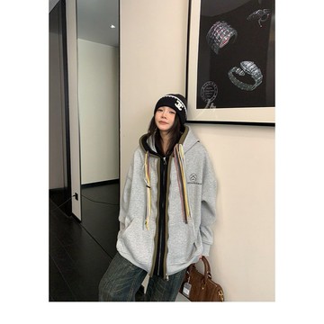 【RICECAKE & OISIS】美式假兩件 彩色帽繩 連帽外套 高級感 百搭 oversize 復古夾克 女