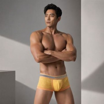 【摩力諾】型男經典緹花運動平口褲-黃色