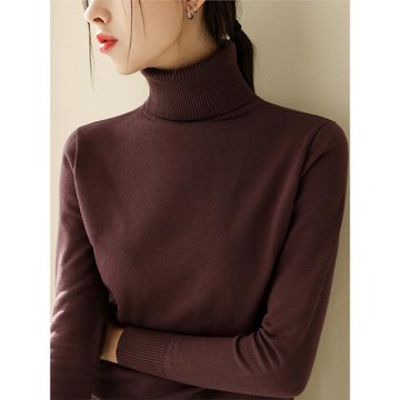 高領長袖針織打底衫毛衣女2025春季新款加厚寬松內搭高級咖色上衣