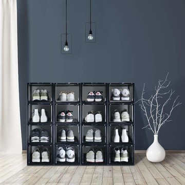 前開式 | 磁吸式鞋類收納盒 - 2入組 透明黑