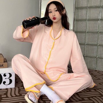 睡衣女薄款春秋甜美純色棉質可愛2022春季新款長袖長褲家居服套裝