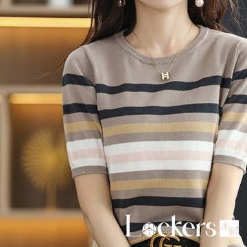 【Lockers 木櫃】春夏圓領條紋短袖上衣 L111060601