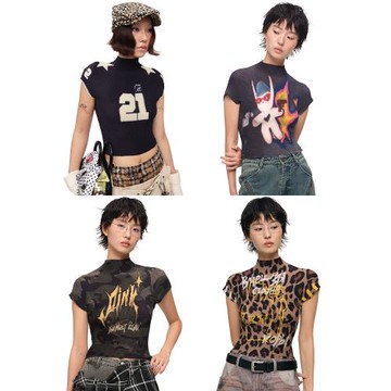 (免運)Oink oink 褶皺衫 美式辣妹運動短袖T恤褶皺上衣女