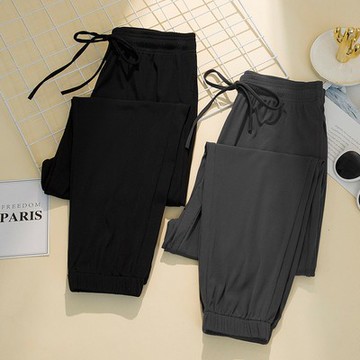 涼感褲 透氣長褲 M-5XL冰絲哈倫大碼寬松束腳薄款休閑松緊垂感顯瘦闊腿燈籠褲子4F060-A.