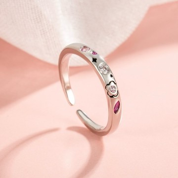 Sweet Air L31 可調式戒指 可調戒指 日韓流行時尚戒指 設計款 唯美粉鑽花朵 水鑽百搭 戒指 開口戒 配件