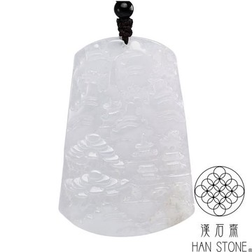 【漢石齋】天然翡翠A貨 山水玉佩吊墜 冰種淺紫羅蘭(41*60*7mm)
