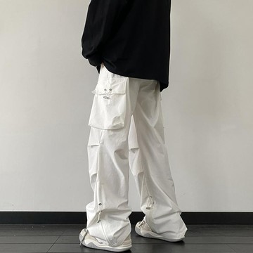 1號倉庫 多口袋工裝褲 大尺碼闊腿褲 美式大口袋工裝褲男女闊腿顯瘦休閑褲子高街潮牌機能寬松直筒長褲 工作褲男 休閒長褲
