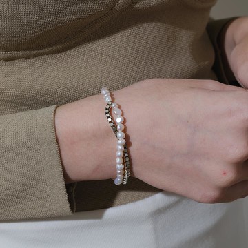 LESIS｜Swing Bracelet 雙層復古暗銀珍珠手鍊