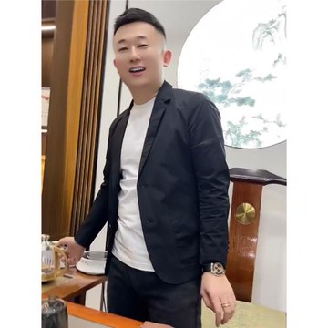 23011春秋季款男士高級感彈彈透氣西服外套時尚百搭休閑商務上衣