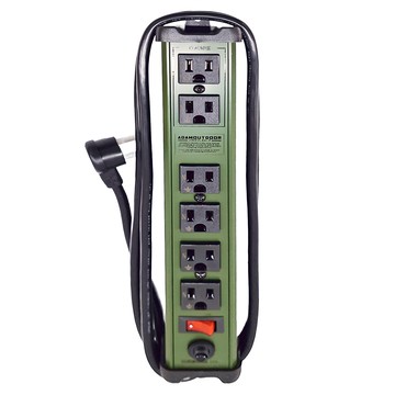 ADAMOUTDOOR 直式金屬6座延長線 3孔 2M 125V AC 1650W 電木材質插座 鋼鐵合金外殼設計  綠色  1條