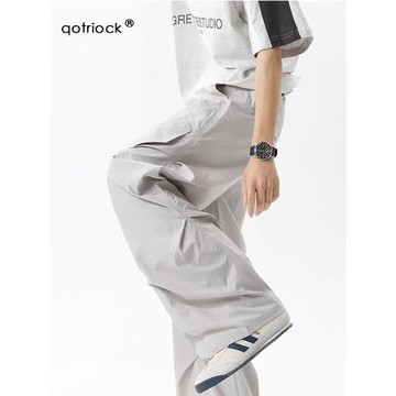 美式速干褶皺休閑褲男女2025夏季冰絲涼感傘兵褲寬松休閑運動褲子