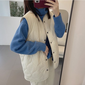 寬鬆V領背心 上衣 馬甲 外套 棉背心女冬季外穿新款V領保暖外穿外套中長款chic背心馬甲外套女