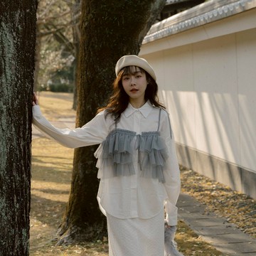 綁帶多層次網紗罩衫背心 三色售