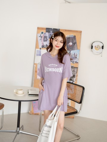 NEWBORN側綁帶連帽短洋裝 SS300132【現貨】