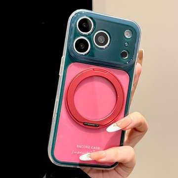 蘋果18Promax手機殼iphone17pro新款玫紅綠撞色半透帶360支架16精孔按鍵全包15簡約高級14防摔保護套