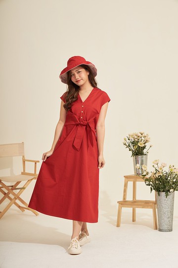 牛津棉布長版洋裝 - MAMUANG (紅色)