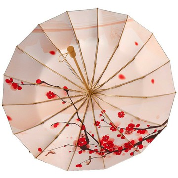 復古16骨黑膠折傘(傲寒梅) [大買家]