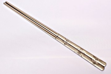 韓國不銹鋼磨砂筷子 實心不銹鋼扁筷子 家用韓式餐廳金屬水仙花