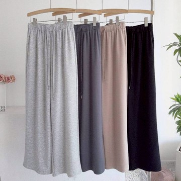 平價衣著 超親膚 空氣棉 輕薄闊腿寬褲 棉質長褲 實拍有口袋 高腰綁繩落地褲 涼感 寬褲 長褲 四季皆宜長褲 闊腿褲