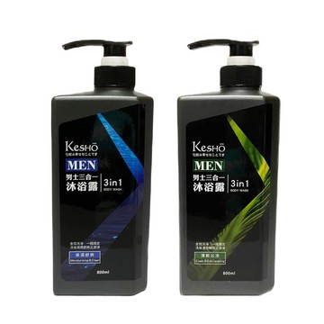 沐浴乳 KeshoMAN 男士三合一潔顏洗髮沐浴露800ml-舒爽保濕/清新沁涼 6罐組