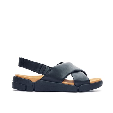 Clarks 三瓣鞋2.0-Trigenic2 Raw.女款真皮魔鬼氈設計輕盈寬楦休閒涼鞋(黑色) CLF87347S