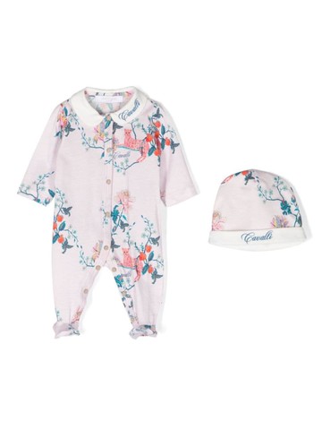 Roberto Cavalli Junior - leopard and floral-print babygrow set - kids - Cotton - 3 mths - Pink