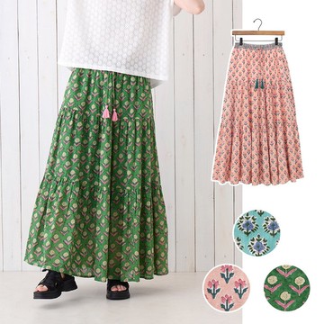 【預訂】印度製 雕版印花流蘇褶皺長裙