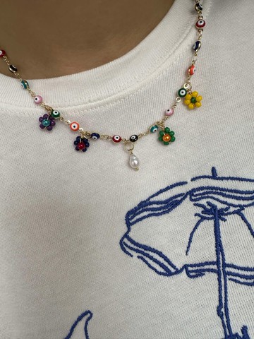 【熱賣】野花 彩色 復古 珍珠 夏日頸鏈| 歐美風街頭混搭
