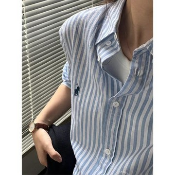 純棉襯衫外套女夏季天薄款防曬外搭開衫寬松長袖亞麻上衣條紋襯衣