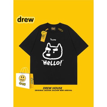 Drew笑臉濃眉狗狗T恤可愛夏季百搭寬松圓領純棉情侶款休閑短袖ins