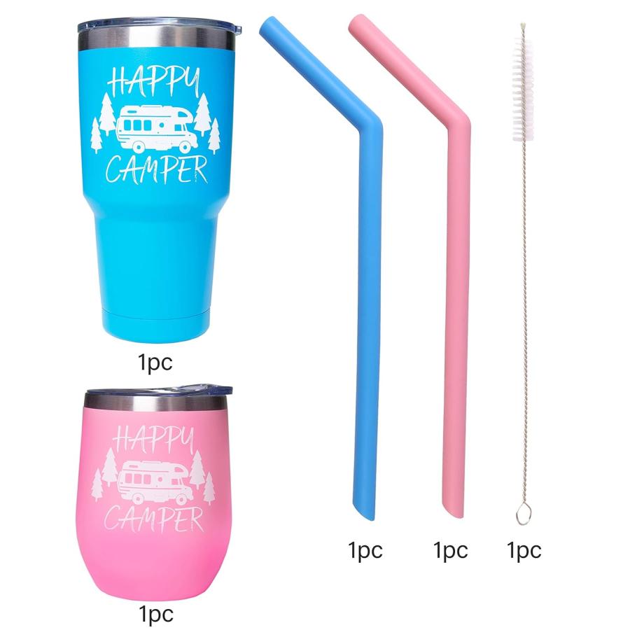 Happy Camper Gifts, Happy Camper Tumbler, Christmas Gifts,Camp Accessories, Camping Gifts for Men, Women, Camping Present Set, Camper Gift I並行輸入