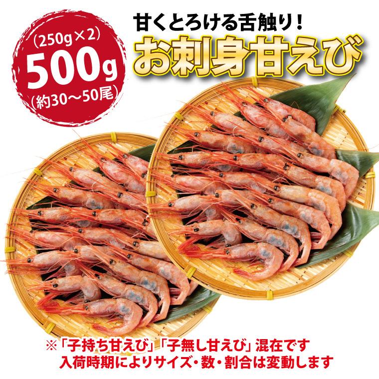 甘エビ 刺身 500g（250g×2) 30-50尾 甘えび 甘海老 あまえび 冷凍 子持ち 子無し サイズ不揃い 福井産 えび 海老 ((冷凍))