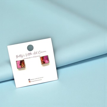 酒精墨水藝術耳環 - 8mm 純銀小耳環 (B)