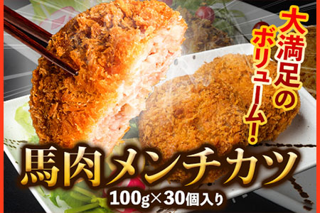 馬肉メンチカツ 100g×30個 計3kg 千興ファーム 馬肉 冷凍 《60日以内に順次出荷(土日祝除く)》ジューシー　揚げ物 肉 熊本県御船町 馬肉 惣菜 お弁当