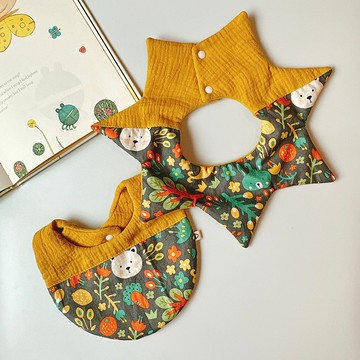 森林動物圍兜兜 l 彌月禮盒 l 拼接雙面兜 l 新生禮