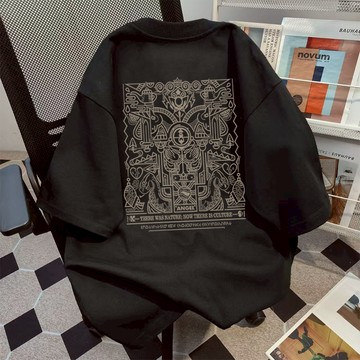 【圖騰印花·當天出貨】美式上衣短袖T恤男生 T恤男女大尺碼上衣260g純棉歐美上衣重磅短t 短袖上衣Oversize寬鬆