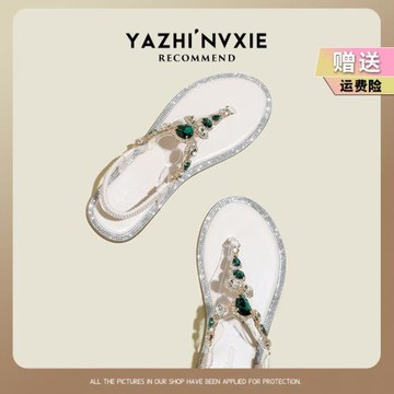 夏季仙女風羅馬平底水鉆波西米亞大碼41-43夾趾涼鞋女款2025新款