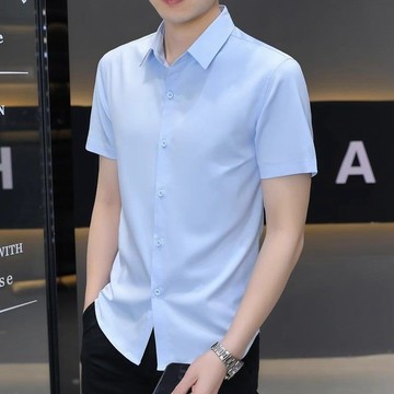2025夏季男士短袖襯衫純色商務正裝冰絲涼感免燙半袖襯衣薄高級感  男士襯衫 短袖襯衫男 工作襯衫 上班襯衫 大尺碼襯衫