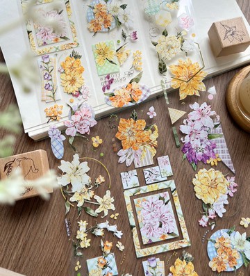 花與格 - PET和紙膠帶花朵花卉插畫DIY手帳日誌裝飾素材