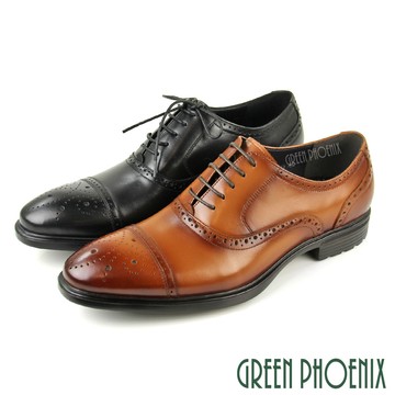 【GREEN PHOENIX】經典橫飾布洛克雕花全真皮通勤/商務/牛津/紳士皮鞋T63-10138
