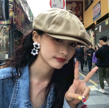 秋季女生短檐八角帽休閑百搭韓版秋冬貝雷帽街頭潮時尚麻棉前進帽1入