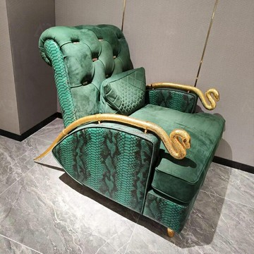 新品上市!!熱門爆品！！現代簡約蛇頭休閑沙發椅磨砂布藝蟒蛇紋老虎椅輕奢單人位沙發定制