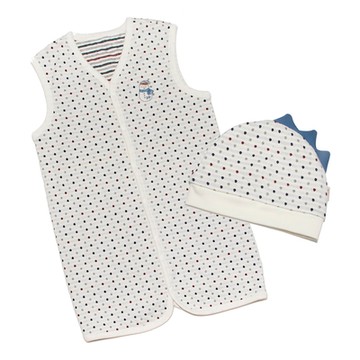 PIPPY立體小雪人棉質雙面穿防被踢+恐龍造型帽2件式禮盒 米白