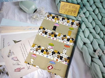 動物系列-台灣厚棉布料黃底抓娃娃機貓貓布書套-布書衣A5/25K