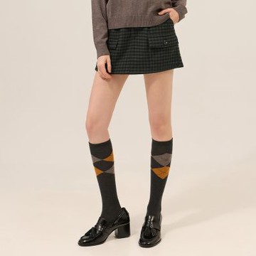 ILEY伊蕾 保暖羊毛格紋毛呢A字短褲裙(鐵灰；M-XL)