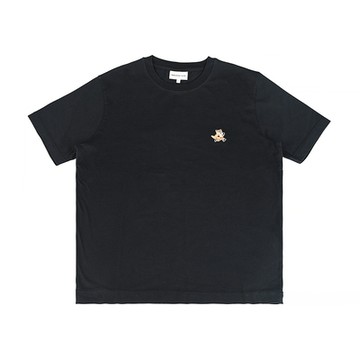 MAISON KITSUNE Speedy奔跑狐狸LOGO刺繡布標設計純綿質圓領短袖T恤(男款/黑)