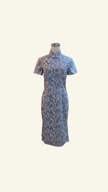 【VINTAGE 悅裳】新式改良復古旗袍  蝴蝶花牛仔布短旗袍