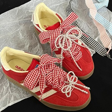 RIRI Shop｜隔日到貨｜韓系少女波浪邊格子鞋帶 球鞋配飾 阿甘鞋運動鞋貝殻鞋德訓鞋 SAMBA鞋帶 DIY改造