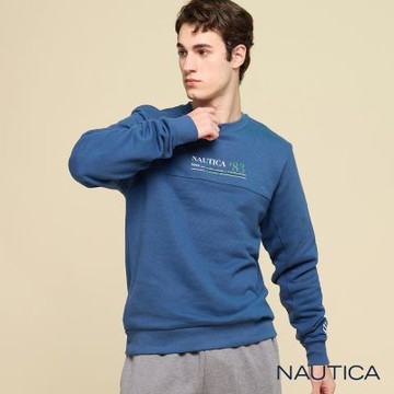 Nautica男裝 經典航海魂刺繡長袖T恤-藍色
